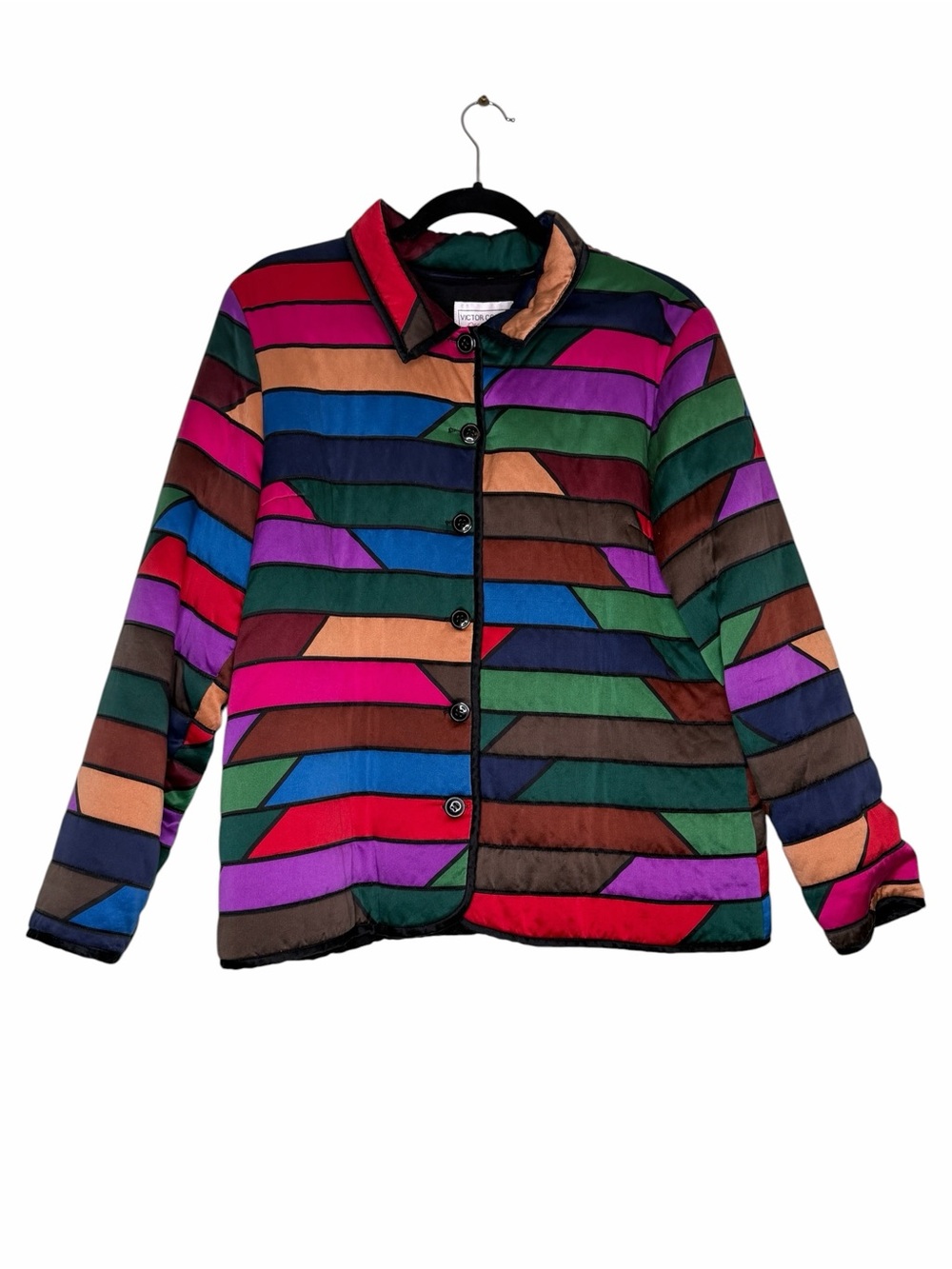Victor Costa Multicolor Geometric Silk Quilted Jacket